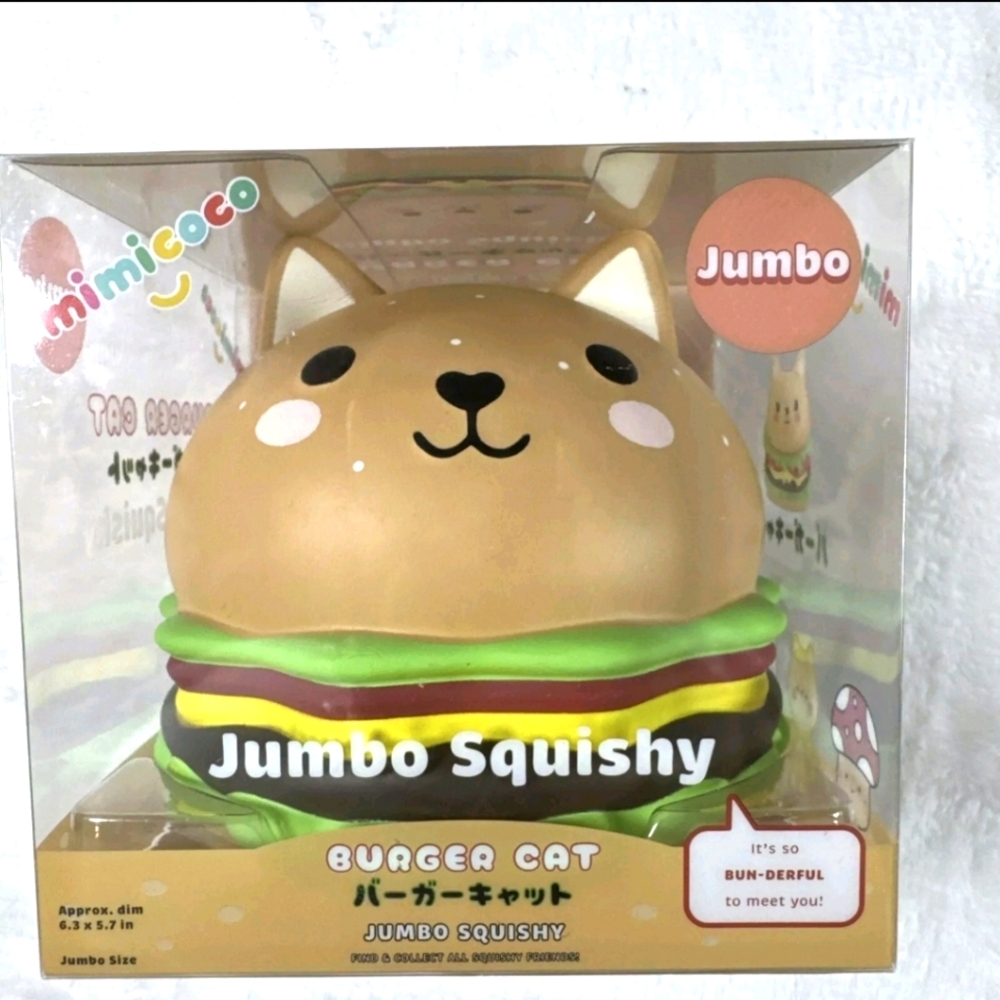 Mimicoco Jumbo Burger Cat Squishy Toy Stress Relief Sensory NIB Sealed